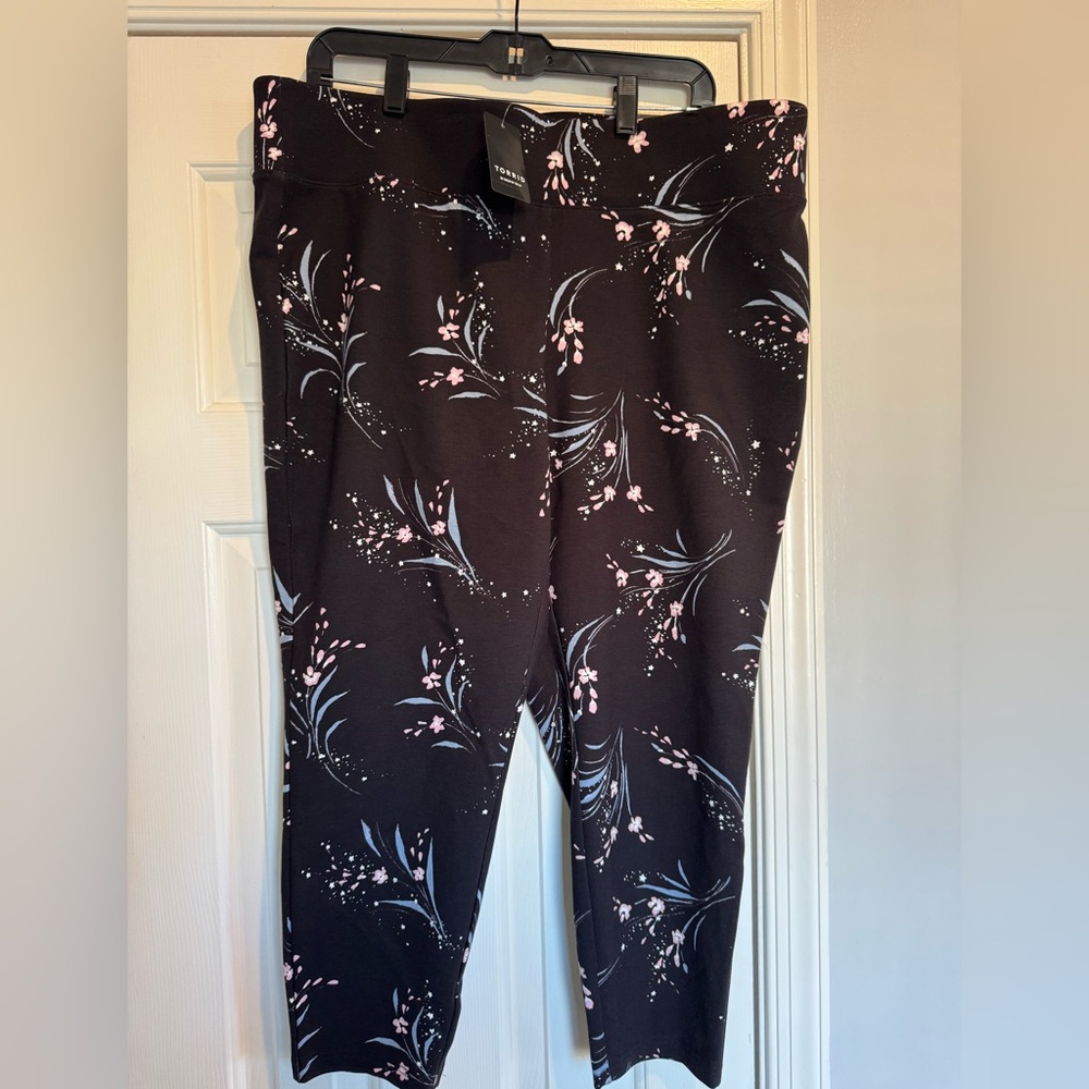 Torrid Black Pants with Pink Floral Design NEW